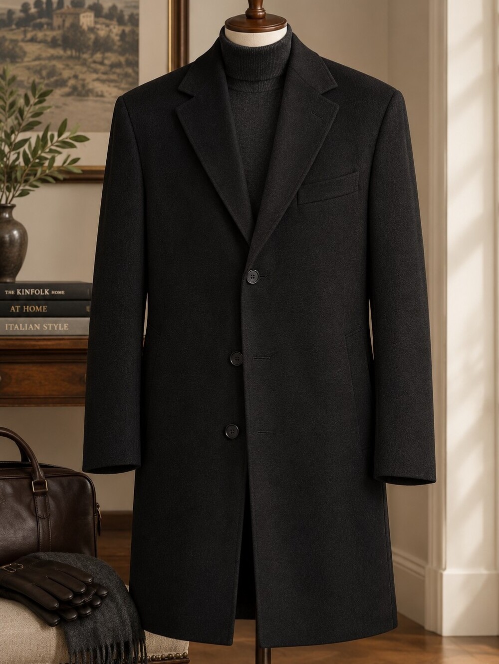 Men's Neiman Marcus Loro Piana 100% Cashmere Black Overcoat Car Coat Jacket 40R